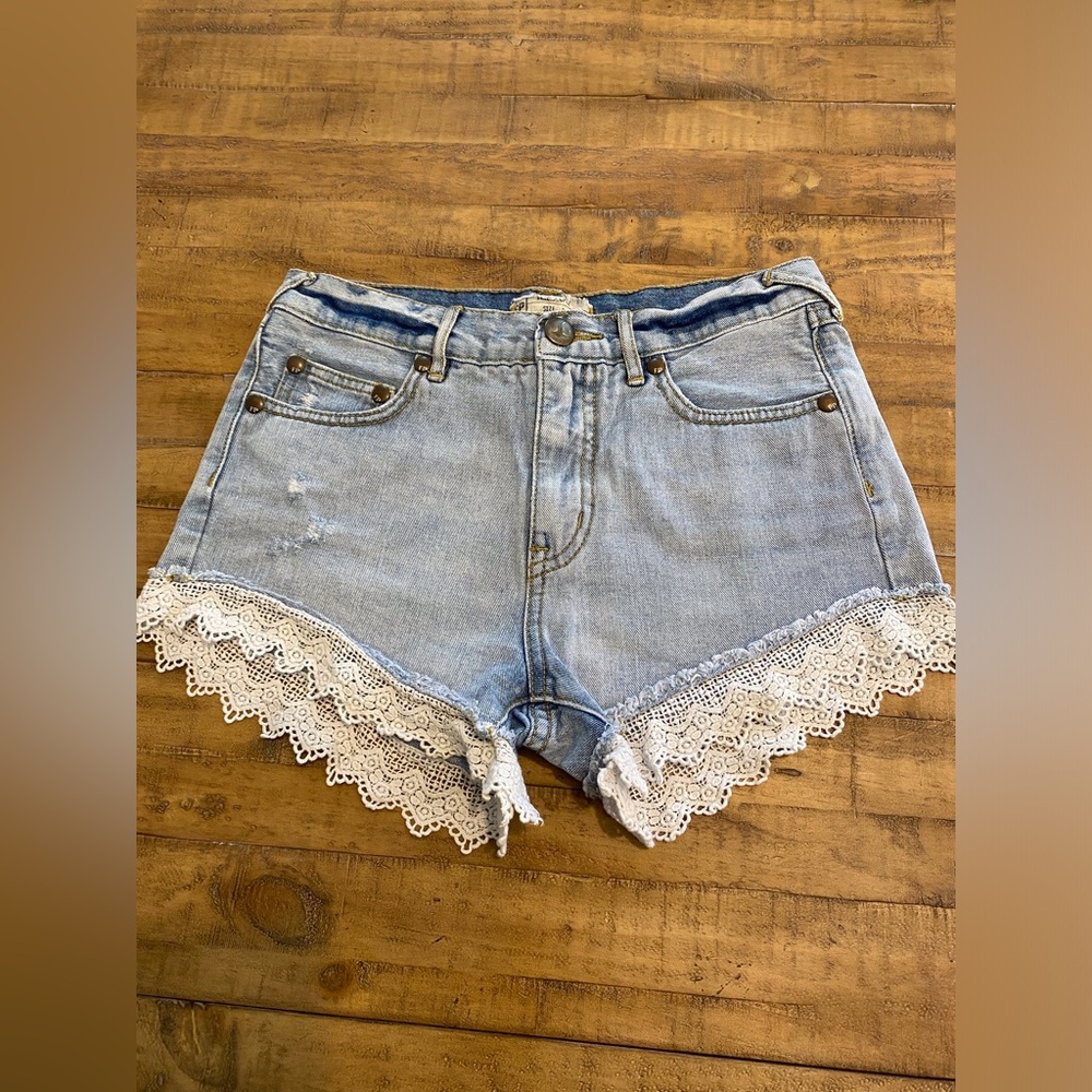 Free People denim and lace shorts, size 24, light washed, distressed